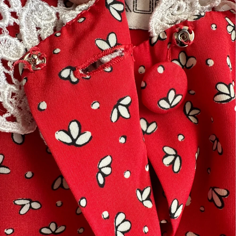 Vintage lace Peter Pan collared floral print button front midi dress- M/L - Picture 8 of 9